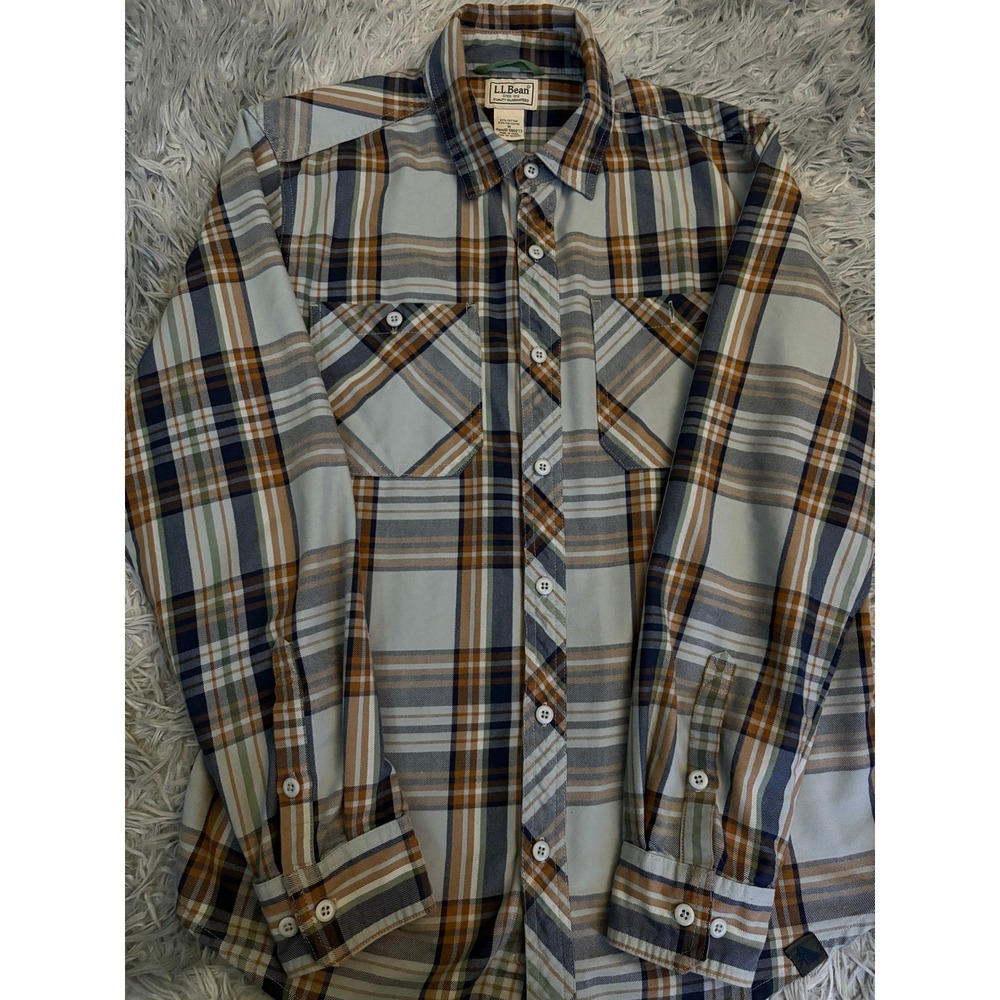 LL Bean Plaid Shirt Mens Medium M Long Sleeve‎ Button Front Cotton Blend